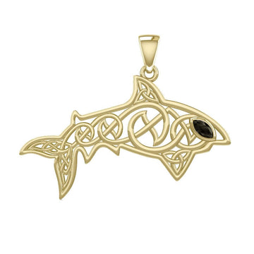 Celtic Knotwork Shark Solid Gold Pendant with Gemstone GPD5706 - Jewelry